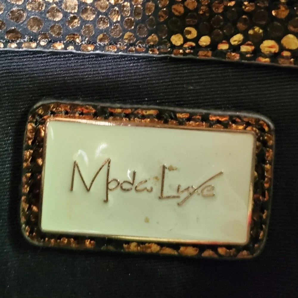 Moda Luxe Bronze Metallic Snakeskin Embossed Leather Envelope Clutch Bag